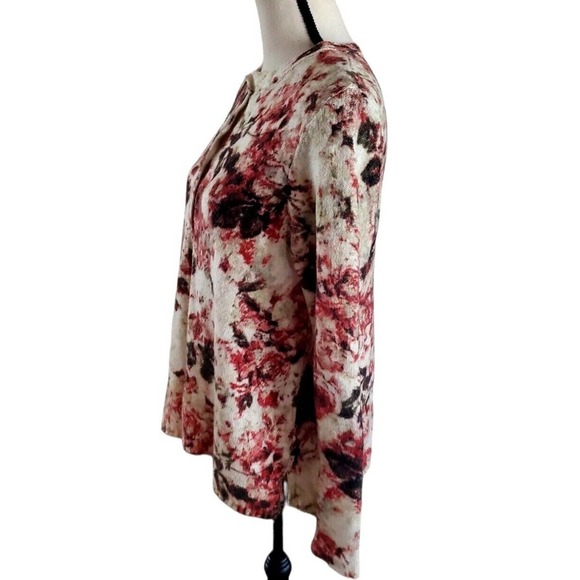 J Jill Burnt Orange & Cream Floral Soft Cotton Blend Cardigan Sweater Sz M - Picture 2 of 5